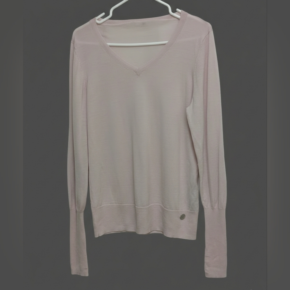 Noel Asmar Equestrian Soft Pink V-Neck Merino Wool Sweater Size Large